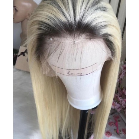 180% Density 1b 613 dark roots Blonde Lace Front Wig Virgin Brazilian Human Hair Wigs With Baby Hair LS7301
