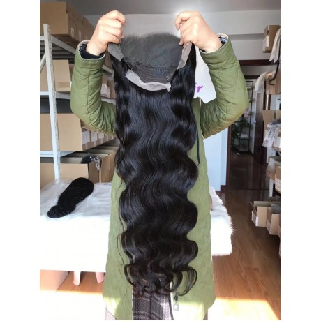 32inch 34inch 36inch long body wave 180% density 13x4 transparent lace front wig pre plucked hairline 