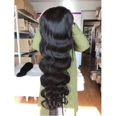 32inch 34inch 36inch long body wave 180% density 13x4 transparent lace front wig pre plucked hairline 