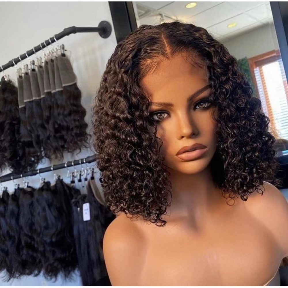14inch 5x5 HD lace closure Bob Lace Front Human Hair Wigs water wave curly style 250% density 14inch 5x5 HD lace closure Bob Lace Front Human Hair Wigs water wave curly style 250% density