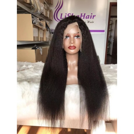 Virgin Indian human hair Kinky Straight 13x4 transparent Lace Front Human Hair Wigs pre plucked hairline 180% density