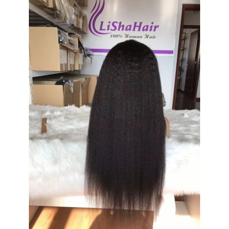 Virgin Indian human hair Kinky Straight 13x4 transparent Lace Front Human Hair Wigs pre plucked hairline 180% density