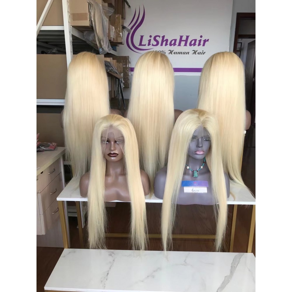 180% density 613 Blonde transparent Lace Front Wig virgin brazilian Human Hair Wigs silky straight