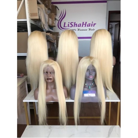 180% density 613 Blonde transparent Lace Front Wig virgin brazilian Human Hair Wigs silky straight