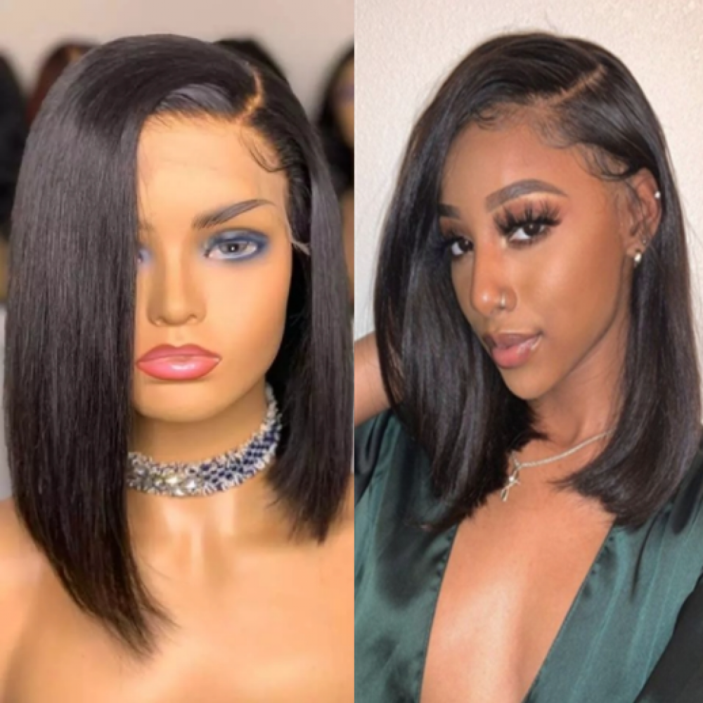 12inch Side part silky straight brazilian human hair bob lace front wig 180% density 12inch Side part silky straight brazilian human hair bob lace front wig 180% density