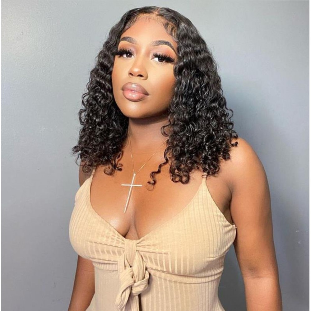 180% density water wave curly bob Lace Front Human Hair Wigs Pre Plucked 13x4 lace front wig 14inch long 180% density water wave curly bob Lace Front Human Hair Wigs Pre Plucked 13x4 lace front wig 14inch long