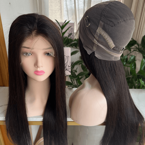 Virgin Human Hair 150% Density 2# Dark Brown Color Long Wigs with Transparent Lace 100% Human Hair Straight Cut