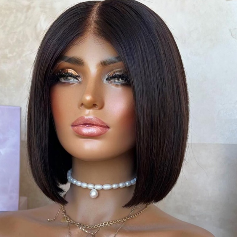 Bleached Knots HD Lace Wig Bob Style Natural Black European Hair Virgin Glueless Invisible Knots