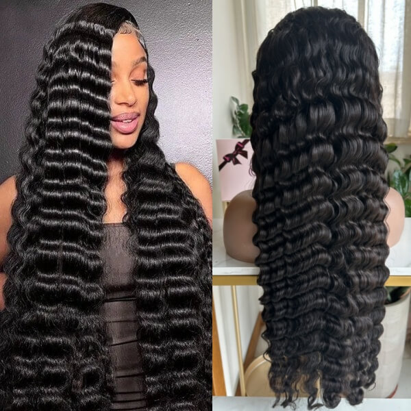 Full & Bouncy! 200% Density Natural Color Deep Wave 13x6 HD Lace Frontal Human Hair Wig