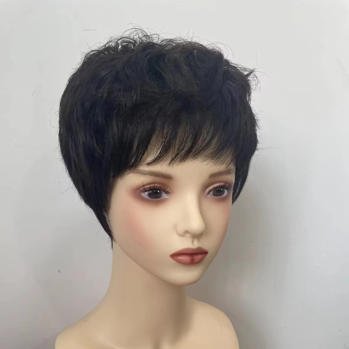 Realistic Silk Top 6 Inch Short Pixie Cut Short Style Full Lace Human Hair Wig